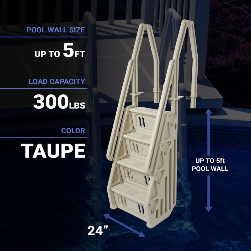 Vinyl Works Deluxe Adjustable 24-Inch Wide In-Pool Step Ladder Entry System for 46 to 60 Inch High Above Ground Swimming Pools with Non-Slip Steps, 3 of 7