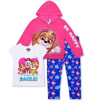 Nickelodeon Girl's 3-pack Smile Paw Graphic Tee, Zip Hoodie And Legging Pant Set For Kids :