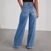 Coolmee Wide Leg Jeans for Women Casual High Waisted Stretchy Baggy Raw Hem Denim Palazzo Pants with Pockets - 2 of 4