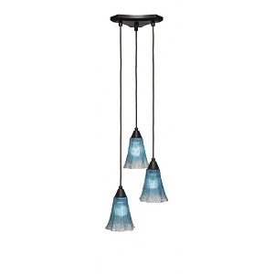 Toltec Lighting Europa 3 - Light Pendant in  Dark Granite with 5.5" Fluted Teal Crystal  Shade - 1 of 1