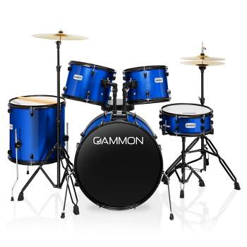 Gammon Percussion 5-Piece Complete Adult Drum Set - Full Size Beginner Kit w/ Stool & Stands