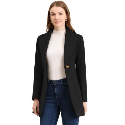 Allegra K Women's Turn Down Collar Buttoned Business Casual Mid-Long Winter  Coat Black X-Small