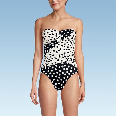 Lands' End Women's Slender Suit Shine Bandeau Tummy Control Chlorine Resistant High Leg One Piece Swimsuit