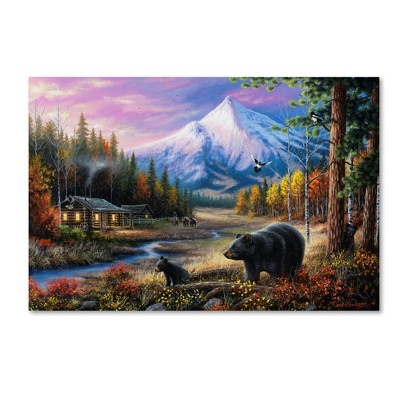 Large Multicolor Canvas Art with Bear and Mountain Scene