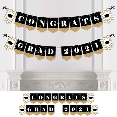 Big Dot of Happiness Gold Tassel Worth The Hassle - 2021 Graduation Party Bunting Banner - Gold Party Decorations - Congrats Grad 2021