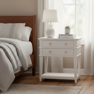 Sapphtopaz Modern Nightstand with 2 Drawer & Open Shelf Night Stand with Brushed Ring Pulls & Tray Top Bedside Table for Bedroom, Living Room - 1 of 4