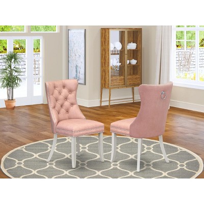 East West Furniture DAP2F23 Dallas Parson Kitchen Chairs - Button Tufted Nailhead Trim Beige Red faux Leather  Dining Chairs, Set of 2, linen white