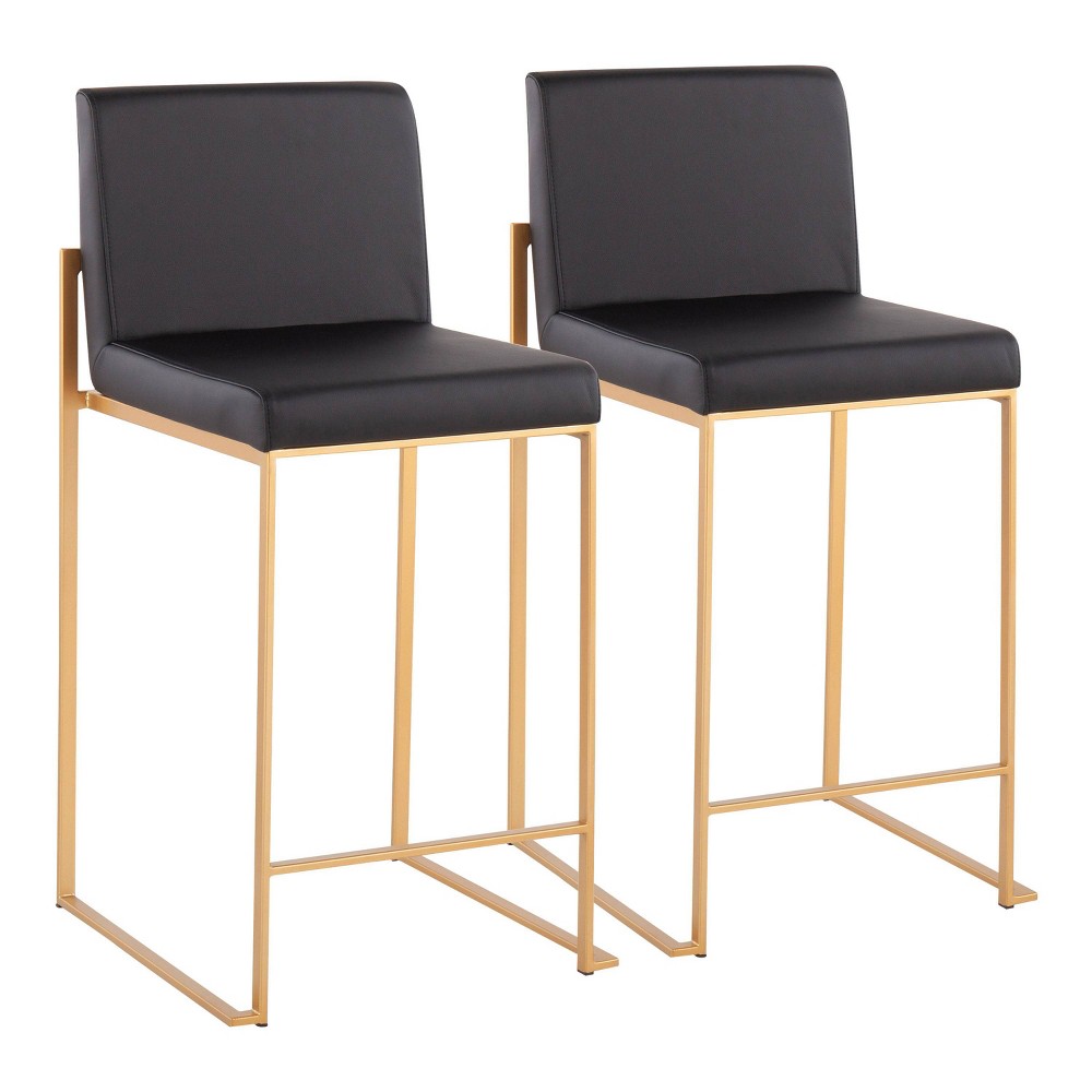 Set of 2 Fuji High Back Counter Height Barstools with Gold Legs & Padded Backrest - LumiSource