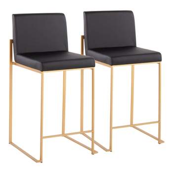Set of 2 Fuji High Back Stainless Steel/Faux Leather Counter Height Barstools with Gold Legs - LumiSource