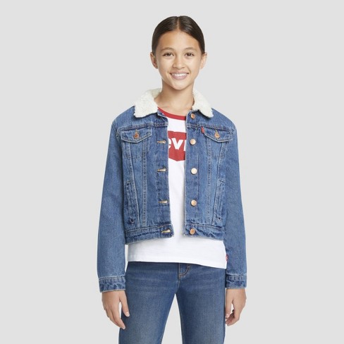 Levi's® Girls' Sherpa Trucker Jeans Jacket - Dark Wash L