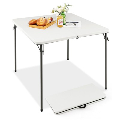 Tangkula Folding Camping Table Portable Picnic Table with All-Weather HDPE Tabletop Metal Frame & Carry Straps White/Gray