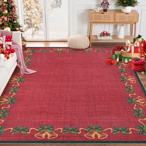 Christmas Area Rugs, Bells Holly Berry Ribbon Garland Traditions Throw Carpet Runner Rugs for Living Room Bedroom Kitchen Dining Room Nursery Office - 1 of 4