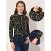 Allegra K Women's Floral Puff Long Sleeve Ruffle Collar Pearl Decor Blouse - 2 of 4