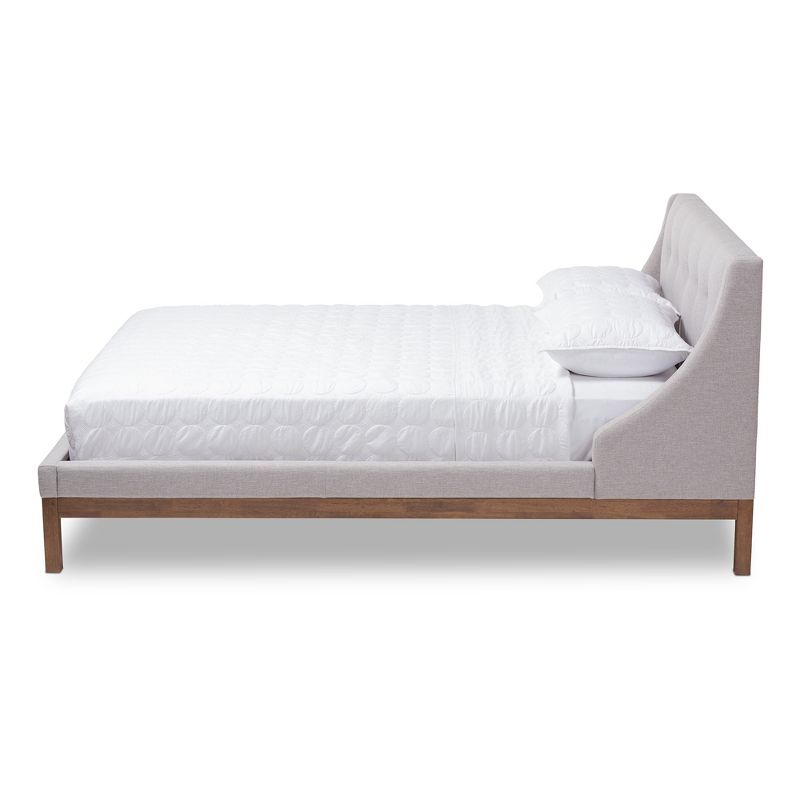 Louvain Modern and Contemporary Fabric Upholstered Walnut - Finished Platform Bed Grayish Beige - Baxton Studio, 3 of 9