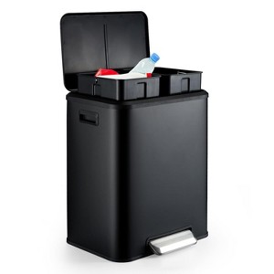 Dual Trash Can for Recycling and Trash, 2x4 Gallon Stainless Steel Kitchen Trash Can with 2 Inner Buckets, Step-on Compartment Garbage Can - 1 of 4