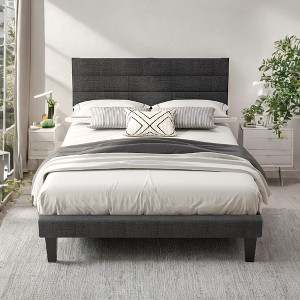 VINGLI Bed Frame with Headboard,Upholstered Platform Bed with Adjustable Headboard,Heavy Duty Slats Support,No Box Spring Needed, Dark Gray - 1 of 4