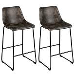 Costway Set of 2 Bar Stool Faux Suede Upholstered Kitchen Dining Chair w/Metal Legs Grey\Brown