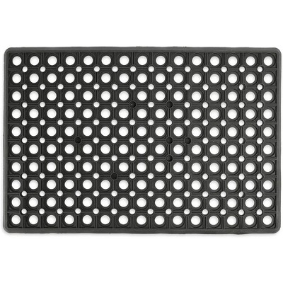 Black Rubber Nonslip Outdoor Welcome Doormat, 23.5 x 15.75 Inches
