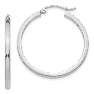 Black Bow Jewelry 2mm, 14k White Gold, Polished Square Tube Hoops, 30mm (1 1/8 Inch) - 1 of 4