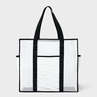 Black and shop white tote handbag