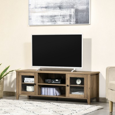 Modern Gray Wash TV Stand with Open Shelves and Cabinets