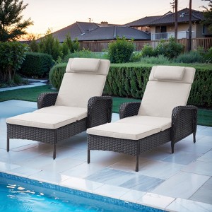 POCASSY Outdoor Chaise Lounge Chair Patio Recliner with Cushion, Adjustable Backrest Outdoor Recliner with All Weather Wicker and Olefin Cushion Cover - 1 of 4