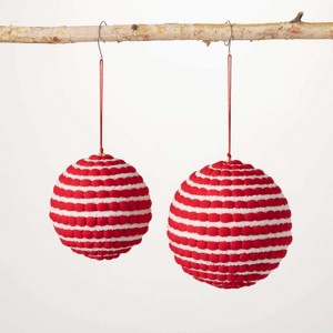 Red & White Pompom Ornaments Multicolor 5"H  Set of 2 - 1 of 2