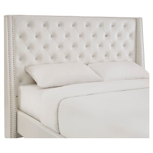 Rosalyn Crystal Tufted Wingback Headboard - Queen - Ivory - Inspire Q