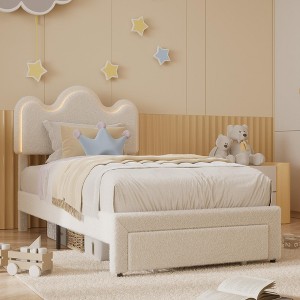 Whizmax Bed Frames Lamb Velvet Twin Beds Cute Platform Bed Frame for Girls, Boys,Sturdy Platform Bed, No Box Spring Needed, Wooden Slats, Noise Free - 1 of 4