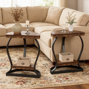 Gulches Half-Round End Table Set of 2, 2-Tier Rustic Brown Semi Circle Side Table Thickened Top Nightstand for Living Room Bedroom - 1 of 4