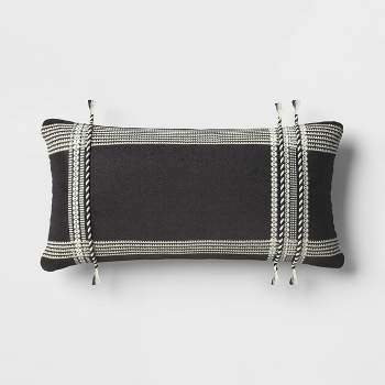 12"x27" Twists and Tassels Rectangular Outdoor Lumbar Pillow Black/White - Threshold™