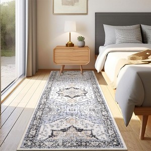 Washable Rug Vintage Floral Distressed Rug Soft Foldable Stain Resistant Non-Slip Indoor Carpet for Bedroom Living Room - 1 of 4