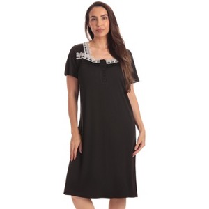 Dreamcrest Womens Nightgown with Lace Trim  Short Sleeve Sleepwear Pajamas with Stretch  Solids & Prints - 1 of 3