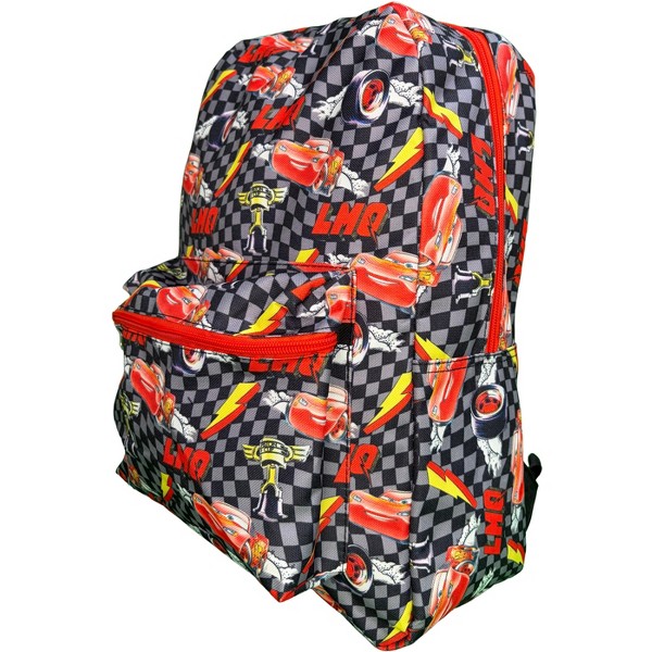 Mochila escolar de nylon de 16" de Disney Cars Lightning McQueen con estampado de cuadros, con bolsillo frontal 4