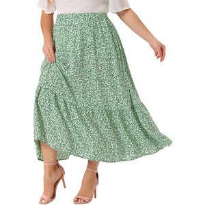 Agnes Orinda Women's Plus Size Stretchy High Waist Layered Flowy Pocket Casual Floral Maxi A Line Skirts - 1 of 4