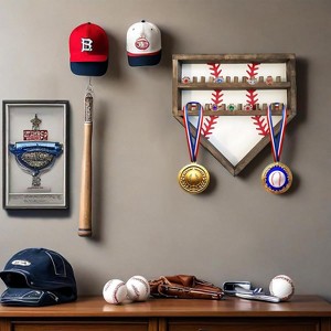 Baseball Ring Display Case, Wood Baseball Ring Holder Softball Championship Ring Holder Wall Mount Baseball Ring Stand Organizer for Medal Souvenir - 1 of 4
