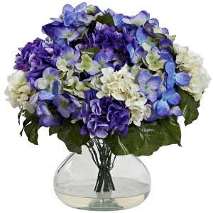 Nearly Natural Hydrangea with Large Vase, Blue/Purple - 1 of 3