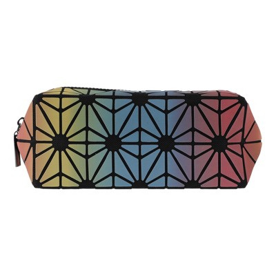Unique Bargains Women Geometric Makeup Bag Yellow Green Blue Pink 1 Pc