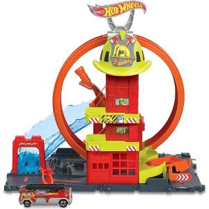 Hot Wheels City Toy Car Track Set, Super Loop Fire Station & 1:64 Scale Firetruck, Connects to Other Sets - 1 of 4