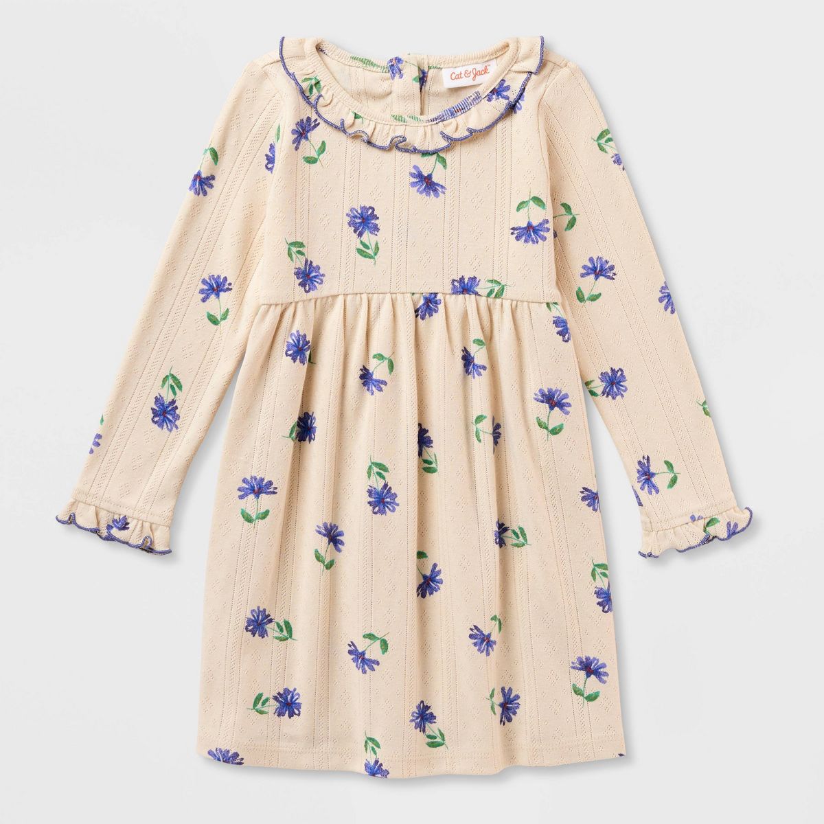 Baby and Toddler Girls' Long Sleeve Floral Pointelle Dress - Cat & Jack™ - thumbnail 2