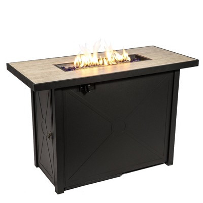 Farmhouse 28" Steel Ceramic Propane Gas Fire Pit Table - Black/Brown - Teamson Home