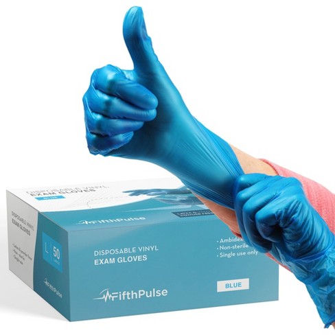 FifthPulse Disposable Vinyl Exam Gloves Blue Box of 50 Powder Free Latex Free 3 Mil Thickness