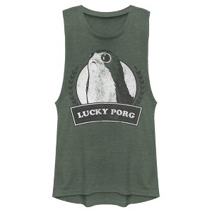 Juniors Womens Star Wars The Last Jedi St. Patrick's Day Lucky Porg Festival Muscle Tee - 1 of 4