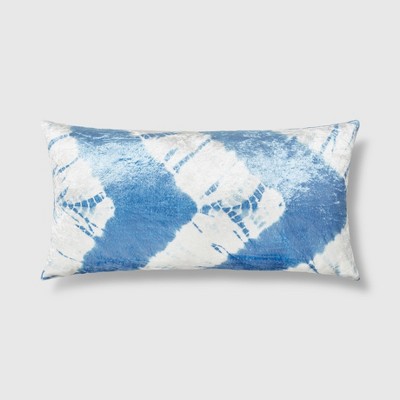 12"x24" Oversized Lumbar Electric Velvet Throw Pillow White/Blue - NFC Home