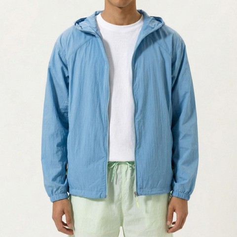 Alilang Men's Lightweight Hooded Windbreaker Jacket with Full Zip Closure Elastic Cuffs and Relaxed Fit Design - X Large, Blue
