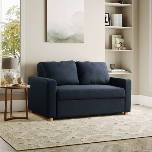 Serta Aurora Convertible Sofa Navy Woven Lounger Full Bed Pocket Coil Cushions Rubberwood Legs Target