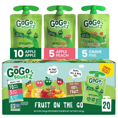 GoGo squeeZ Applesauce, Variety Apple/Peach/GIMME 5 - 3.2oz/20ct