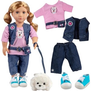 Pet Dog Walker Doll Outfit - My Puppy - Compatible with 18" American Girl Dolls (7 Piece Set) - Includes Dog and Leash, Great Gift for Girls & Kids - 1 of 4
