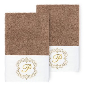Linum Home Textiles 100% Turkish Cotton MONICA Gold Thread 2PC Embellished Hand Towel Set - 1 of 3