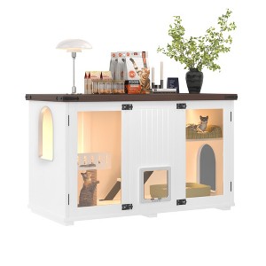 Bencmate Pet Crates and Houses Large Cat Litter Box Enclosure with Stairs for Living Room Bedroo,, White, 47.2"*22"*27.7" - 1 of 4